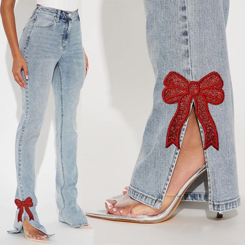 CY 5pcs Red Glitter Sequin Bow Embroidered Patches - Iron On or Sew On - Glamorous DIY Decorative Accessories for Girls Women Clothes Backpacks Jackets - Image 5